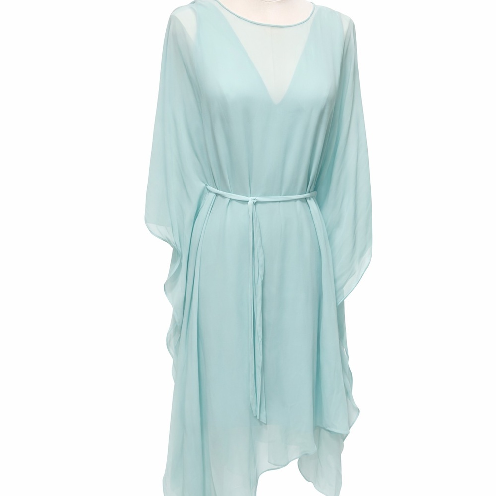 BCBGMAXAZRIA Suzy Draped Asymmetric Mint Green Aqua Silk Dress - Picture 11 of 14